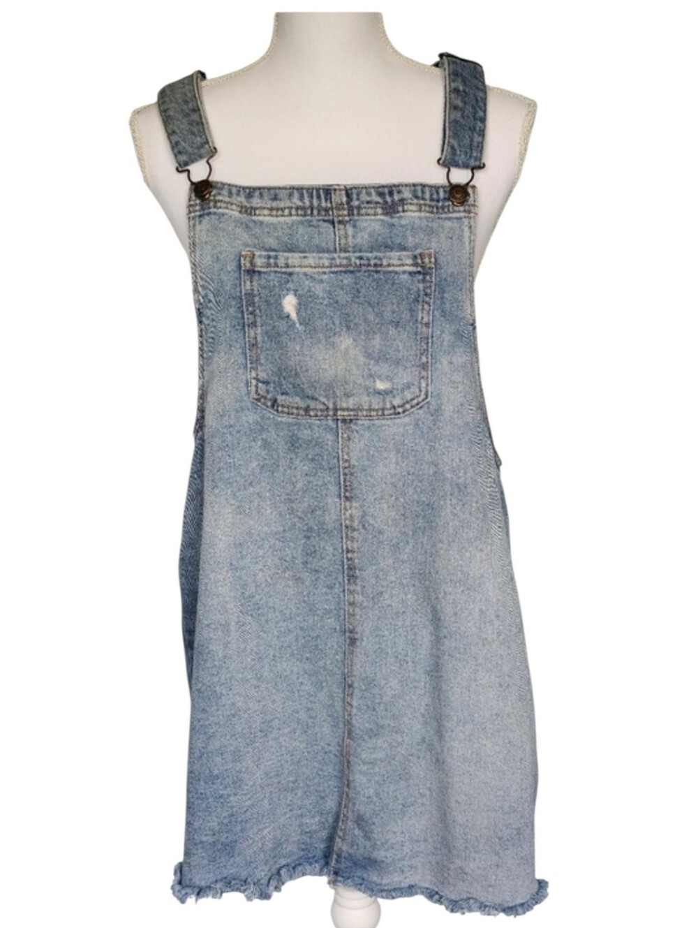 Wild Fable Blue Distressed Raw Hem Demin Overall Midi Skirt Women's Size XL